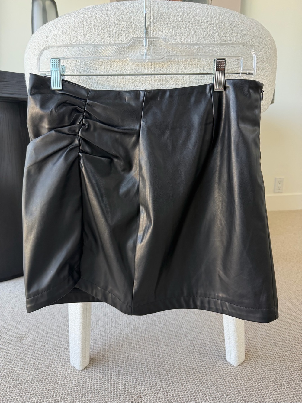 ASTE the Label Black Faux Leather Ruched Mini Skirt